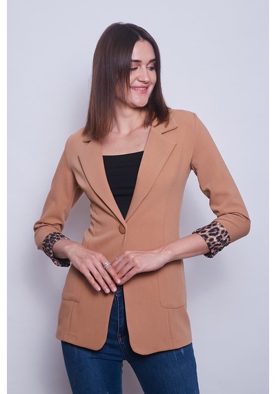Jument Yakalı Cepli Uzun Kol Kolu İsterse Katlanabilen Kumaş Blazer Ofis Ceket-camel