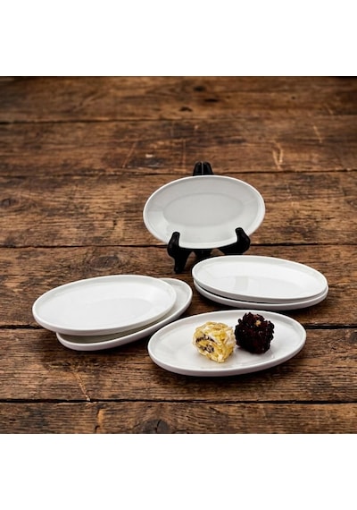 Deconox 6'li Porselen Küçük Boy Oval Tabak Seti - Minimalist Beyaz Sunum Tabağı Kahvaltılık Mezelik Ve Sosluk Ser Diğer