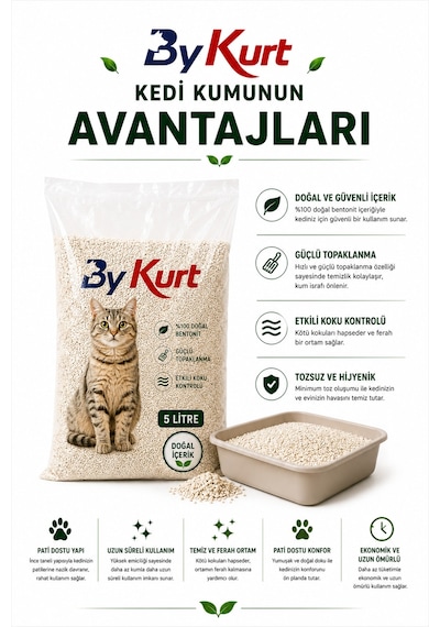 Kedi Kumu Bentonit Topaklanan Koku Kontrollü Tozsuz 5 Litre