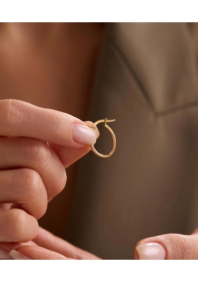 Bayar Gold 14 Ayar Altın İtalyan Sade Çizgili Oval Küpe Sarı Altın