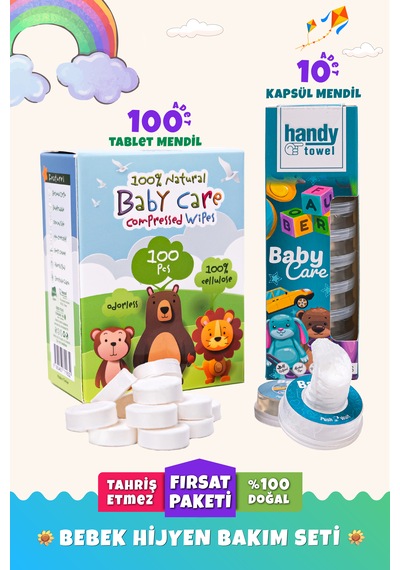 Handytowel Bebekler İçin Sıkıştırılmış Tablet Mendili 100 Adet