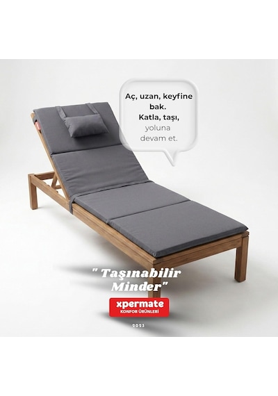 Tr Katlanır Kamp Matı Şezlong Minderi Taşınabilir Kamp Yatağı Su Itici Kumaş 180x60x2 Gri Diğer