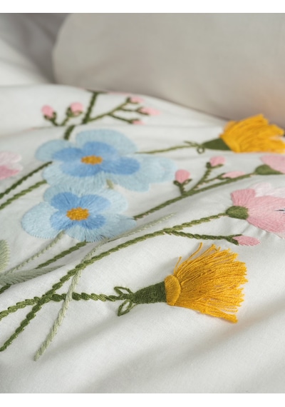 Cotton Box Nakışlı Ranforce Çift Kişilik Nevresim Takımı Delbin Pembe