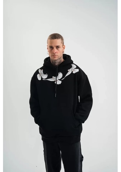 Vexor Unisex Uzun Kol Bisiklet Yaka Yıkamalı Sweatshirt - Siyah