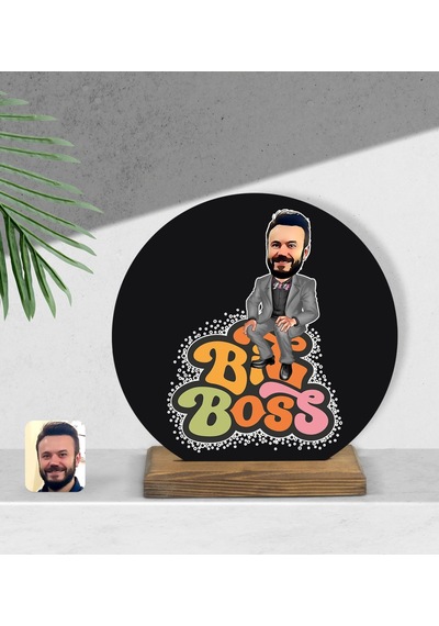 Kişiye Özel Erkek Big Boss Karikatürlü Yuvarlak Ahşap Biblo-3