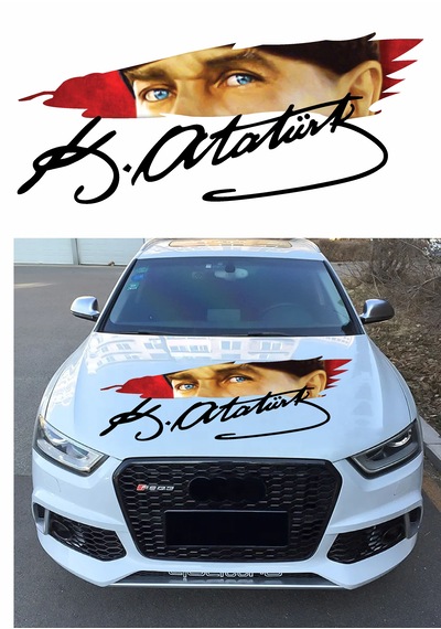 Atatürk Gözleri Ve Atatürk İmza Sticker - Araba Oto Motosiklet Karavan Cam Sticker - 01575 20x8 Cm