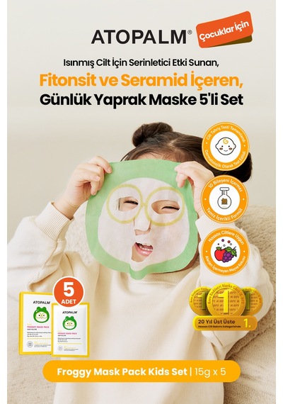 Çocuklara Özel Cilde Serinletici Etki Sunan Yaprak Maske 5li Set Atopalm Froggy Mask Pack Kids Set