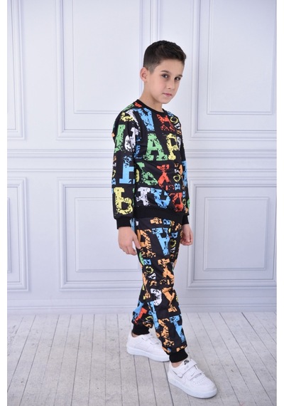 Veramoni Dijital Baskılı Uzun Kollu Sweatshirt Ve Eşofman Alt Üst İkili Takım Oversize Kalıp Füme
