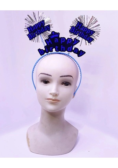Happy Birthday Yazılı Püsküllü Neon Mavi Renk Doğum Günü Tacı 22x19 Cm Parti Detayı Kutlama Süsü +3
