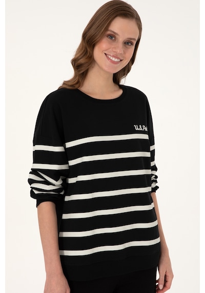 U.S. Polo Assn. Kadın Siyah Çizgili Bisiklet Yaka Sweatshirt 50297279-VR046 U.S. Polo Assn. Kadın Siyah Çizgili Bisiklet Yaka Sweatshirt 50297279-VR046