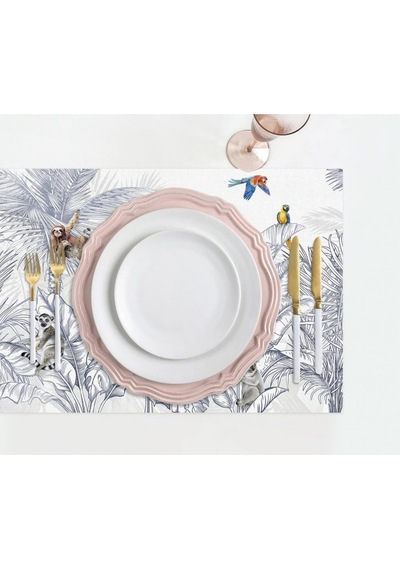 Çizgisel Tasarım Kumaş Amerikan Servis 4'lü Set 35x50cm Keten, Ulusl.yıkama Ve Solmama Sertifikası Çok Renkli