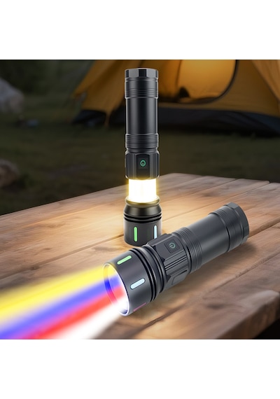 Şarjlı Kamp Feneri / Dijital Ekranlı Güç Göstergeli - 9 Mod Powerbank Özellikli, Şarj Kablolu, Taşıma Çantalı Tripod Takılabilir Gri
