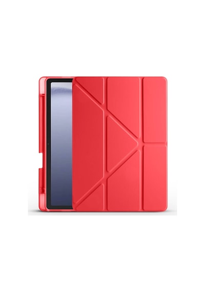 Maks Technology Galaxy Uyumlu Tab A9 Kılıf Mkst Tri Folding Kalem Bölmeli Standlı Kılıf - Kırmızı Tablet Kılıfı