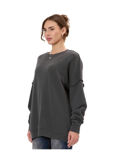 Cipo & Baxx Wl371 Kadın Büyük Beden Sweatshirt Dokulu Desen Ve Dikiş Detaylarına Sahip Bol Kesim Kazak Anthracıte