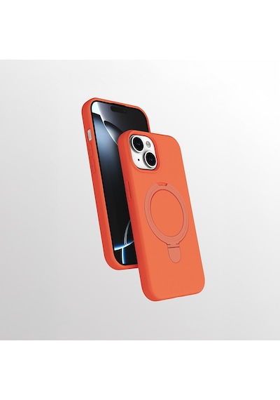 Apple Uyumlu iPhone 14 Kılıf M-safe Şarj Özellikli Standlı Zore Samara Kapak Turuncu