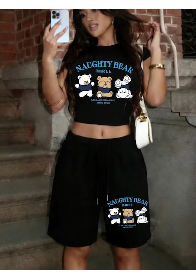 Tarzsokak Yaramaz Ayı Üç Baskılı Babby Teet-shirt Pantolon Yaz İki Parçalı Set Üstleri Şort Sportif Büyük B Siyah Tarzsokak Yaramaz Ayı Üç Baskılı Babby Teet-shirt Pantolon Yaz İki Parçalı Set Üstleri Şort Sportif Büyük B Siyah