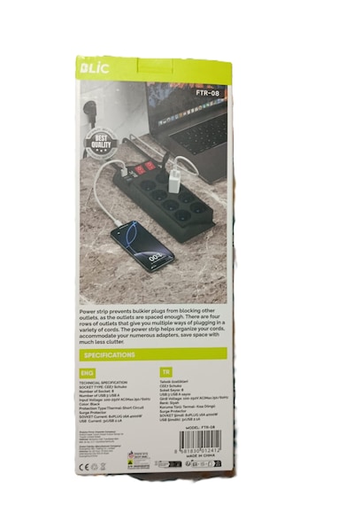Termal Akım Korumalı Çoklu Priz Blic Ftr-08 4000w 8ac-3x Usb Işıklı Power 0.2 M