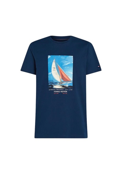 Erkek Hılfıger Color Photo Prınt Tee T-shirt Mavi