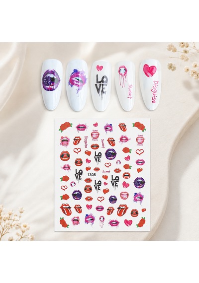 Dudak Kalp Gül Tema Tırnak Sticker Tırnak Etiketi Nail Art Jo-1308