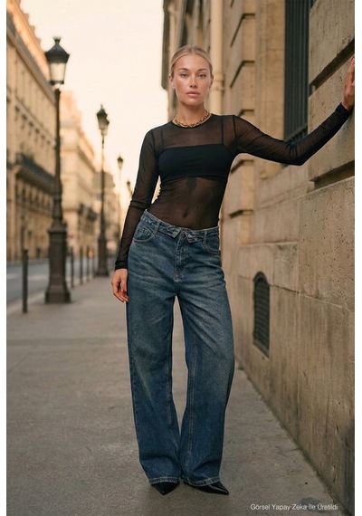 Kadın Koyu Kot 2w6-8 Straight Fit Kemer Detaylı Denim Jean