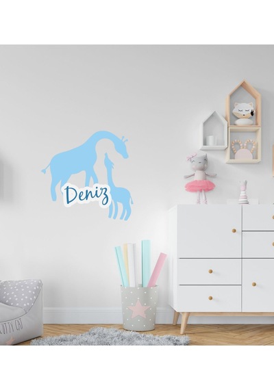 Kişiye Özel Zürafalar Tasarımlı Çocuk Odası Duvar Sticker-1