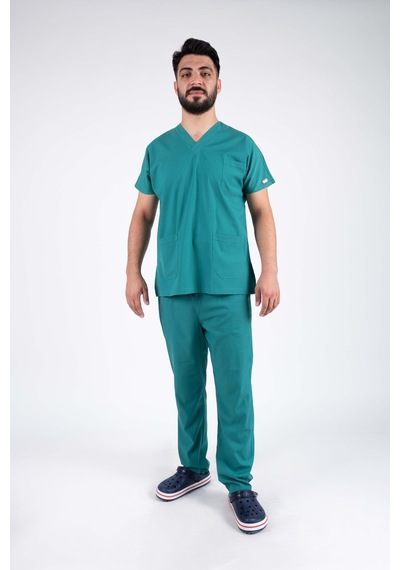 Cerrahi Yeşil Erkek Likralı Hemşire Ve Doktor Forması Takımı Scrubs Hastane Üniforması
