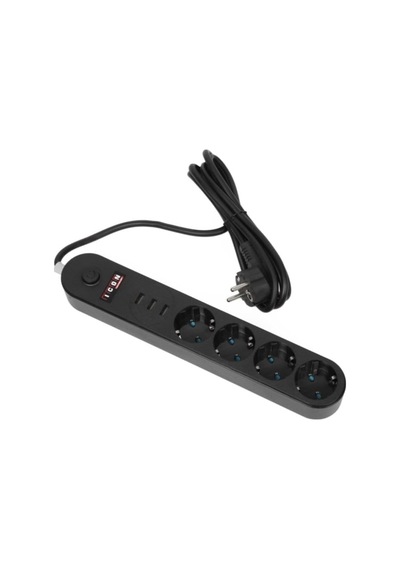 Axe Tools Akıllı Priz Sistemi Siyah 4 Priz 3 Usb Port Aç Kapa Yüksek Akım Koruma