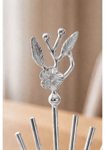 Gümüş Metal Aynalı Çiçek Model Lüks Kare Peçetelik Mutfak Servislik Çeyizlik Sofra Organizeri Zenith