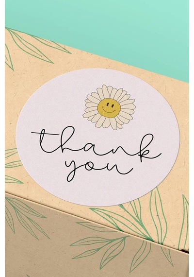 Gülen Papatya Thank You Sticker 3x3cm St2234 Çok Renkli