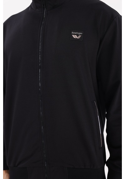 Rowinger Cepli Dik Yaka Tam Fermuarlı Göğüs Arma Detaylı Rahat Kalıp Mevsimlik Sweatshirt Black