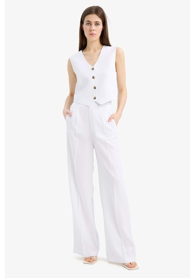 DeFacto Wide Leg Keten Karışımlı Palazzo Pantolon Yüksek Bel Geniş Bol Paça Pensli Cepli A1922AX25SMWT34 DeFacto Wide Leg Keten Karışımlı Palazzo Pantolon Yüksek Bel Geniş Bol Paça Pensli Cepli A1922AX25SMWT34
