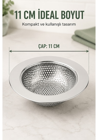 11 Cm Paslanmaz Çelik Lavabo Süzgeci Mutfak Evye Gider Süzgeci Tıkanıklık Önleyici İnce Çöp Tutucu Gri