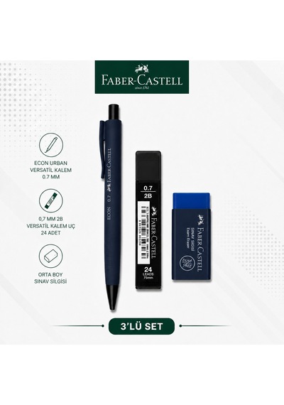 Faber-castell Econ Urban 0,7 Lacivert Versatil Kalem+0,7 Uç+orta Boy Sınav Silgisi