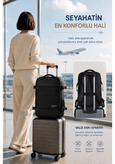 Classone Xyz Serisi Tr-100 Kabin Boy ,uçak İçi , Ergonomik, Laptop Ve Tablet Bölmeli, Seyahat, Valiz, 15 -18 İnch Uyumlu Notebook, Laptop Sırt Çantası Siyah