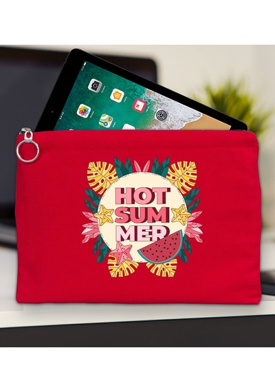 Bk Gift Yaz Temalı-8 Kırmızı Tablet Çantası 30x21cm, Apple iPad Uyumlu Çantası, Baskılı Tablet Kılıfı Kılıf