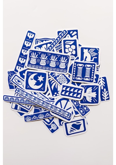 Akdeniz Esintisi Mavi Beyaz Motifli 51 Parça Sticker Paketi Suya Dayanıklı Ajanda Laptop Termos Telefon Etiket Seti