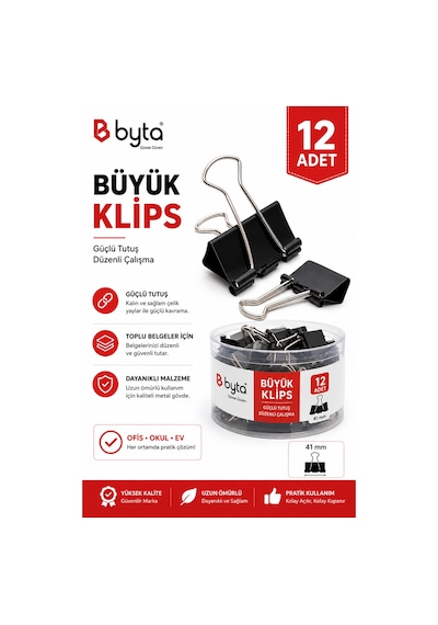 Siyah Klips 19 Mm 12 Adet Metal Kıskaçlı Evrak Ve Kağıt Klipsi