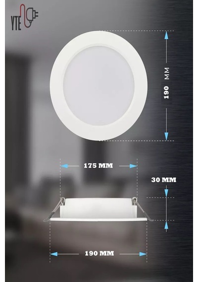 15 W Beyaz Sıva Altı Yuvarlak Led Panel 6500 K Yüksek Kalite Beyaz - Beyaz