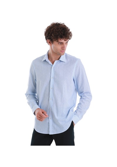 Hatemoğlu Mavi Comfort Fit Baskılı Slim Yaka Uzun Kollu Spor Gömlek 24d190000007 Mb0 Mavi
