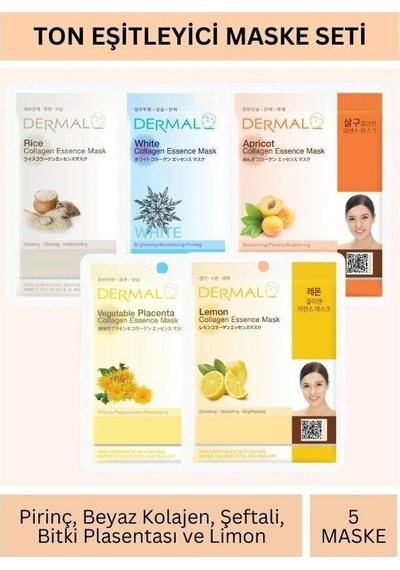Dermal Ton Eşitleyici Pirinç Beyaz Kayısı Bitki Plasentası Ve Limon Özlü Maske Seti 23gr X 5adet