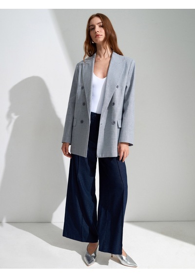 DİLVİN 60811 Keten Karışımlı Blazer Ceket-mavi