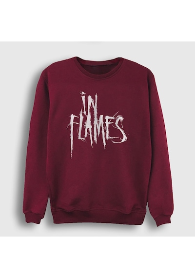 Presmono Unisex Logo In Flames Sweatshirt Bordo