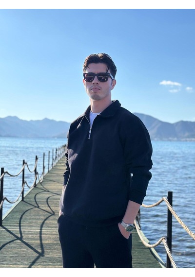 Yarım Yaka Fermuarlı Sweatshirt SIYAH