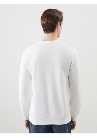 Lcwaıkıkı Classic Beyaz Bisiklet Yaka Baskılı Erkek Kalın Sweatshirt
