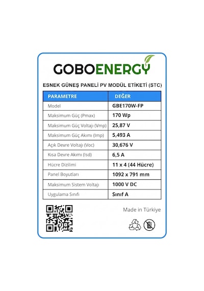 Goboenergy 170w Flexible Solar Panel - Esnek Güneş Paneli Gbe170w-fp