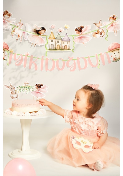 Orman Perileri Ve Sevimli Evleri Temalı Doğum Günü Konsepti Süsleme Seti , Cupcake Süsü Flama Etiket Dijital Baskı