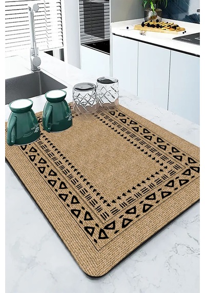 Bej Hasır Görünümlü Microfiber Bulaşık Kurutma Matı Mm019