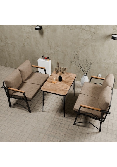 Mb Garden Furnıture Simetri Model, Balkon, Bahçe, Cafe, Metal Koltuk Takımı, Bahçe Takımı ,çay Seti,2+2 Masalı Süngerli Cappuccino