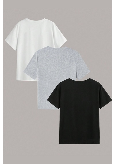 3'lü Paket Baskılı Oversize T-shirt Beyaz