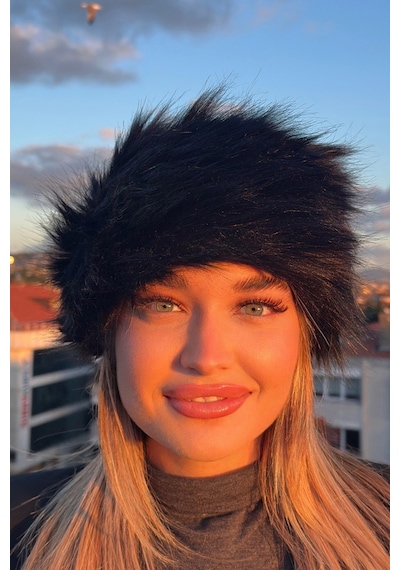 Mollycrush Kadın Siyah Peluş Kürk Şapka Rus Tarzı Premium Kışlık Model Siyah